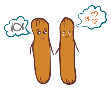 W üzerinde iki düşünme sosis vektör illüstrasyon basit karikatür