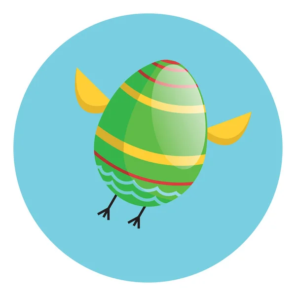 Green Easter Egg med kyckling vingar och ben flygande illustration — Stock vektor