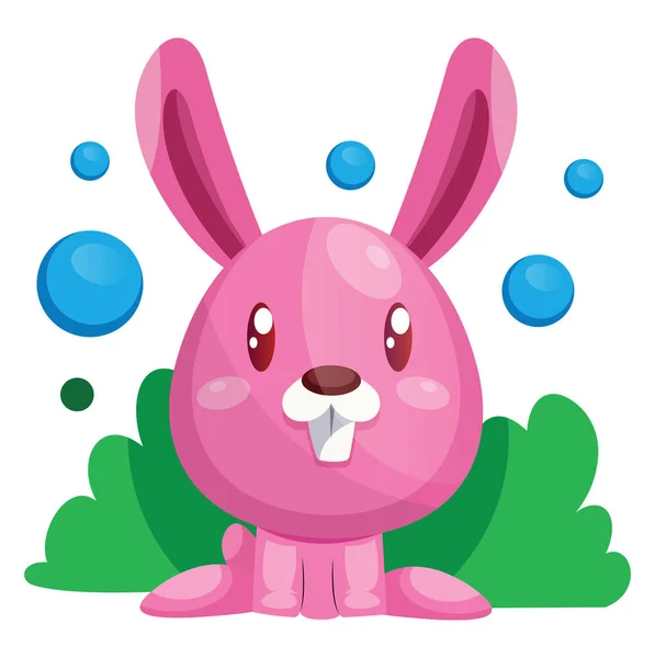 Pink easter rabbit sitting in green grass illustration web vecto — Stock Vector