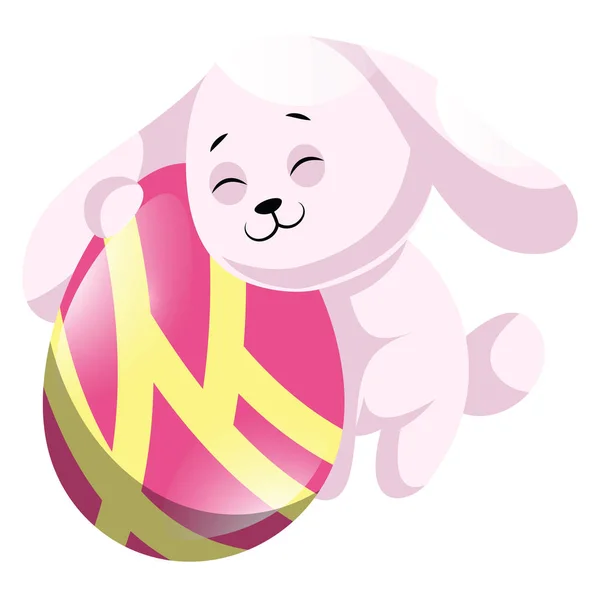 Rosy easter rabbit hugging pink easter egg illustration web vect — Stock Vector