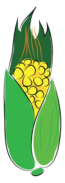 Простая векторная иллюстрация жёлтой кукурузы с зелёным кифом белого цвета — стоковый вектор