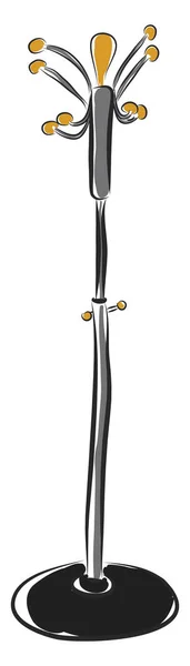 Percha de abrigo gris con ganchos amarillos y soporte negro vector illust — Vector de stock
