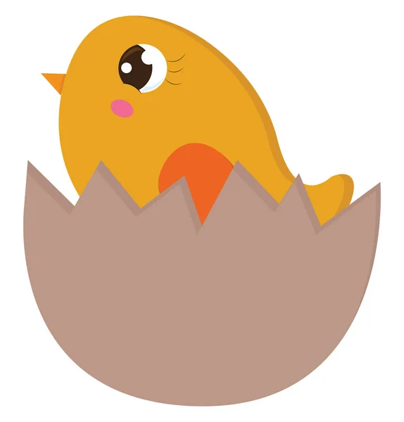 Pollito amarillo en un vector de cáscara de huevo ilustración en backgr blanco — Archivo Imágenes Vectoriales