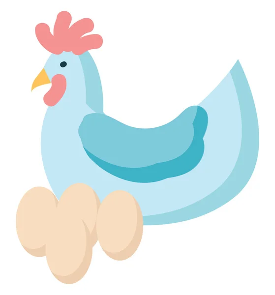 Hellblaues Huhn mit vier weißen Eiern Vektor-Illustration auf w — Stockvektor