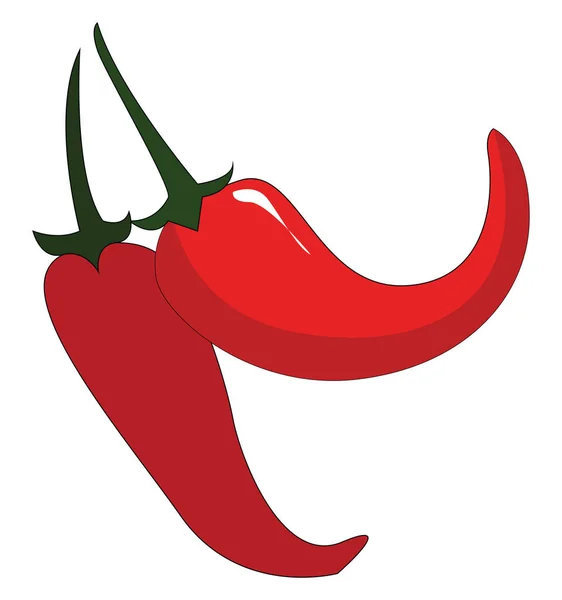 Twee rode Chilis met groene petiols vector illustratie op witte b — Stockvector