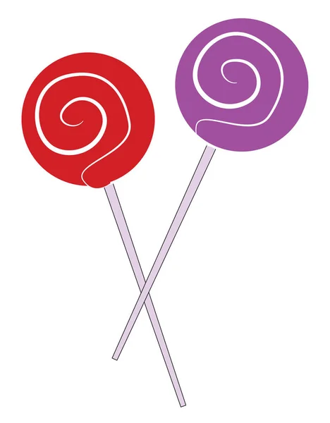 Rode en paarse Lollipops vector illustratie op witte achtergrond — Stockvector