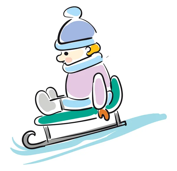Cartoon boy su slitta vettoriale illustrazione su sfondo bianco . — Vettoriale Stock