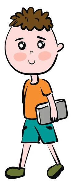 Cartoon boy with grey book vector illustration on white backgrou — Stock Vector
