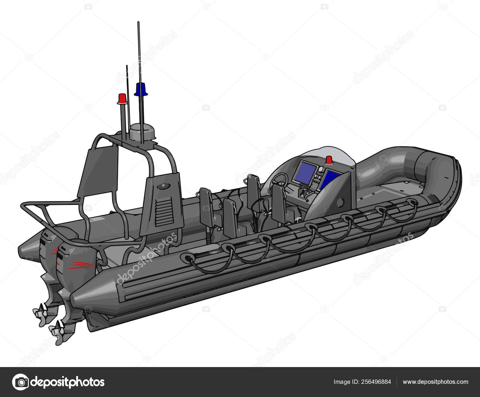 Vector Illustration White Background Military Inflatable Boat