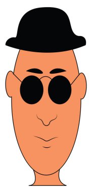 Beyaz arka planda siyah şapka ve glassesıllustration vector giyen adam