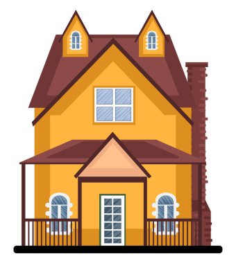 Beyaz arka planda kırmızı çatı vektör esnaf ile karikatür turuncu bina