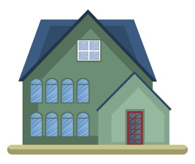 Beyaz arka planda mavi çatı vektör esnaf ile karikatür yeşil bina