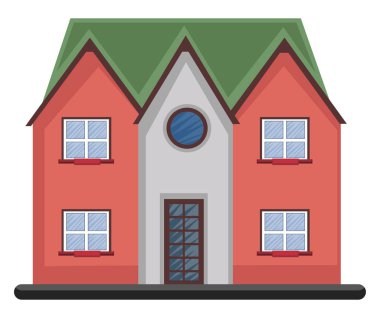 Beyaz arka planda yeşil çatı vektör esnaf ile karikatür kırmızı bina