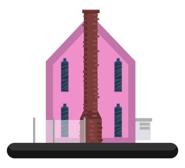 Beyaz arka planda karikatür pembe bina vektör illüstrasyon