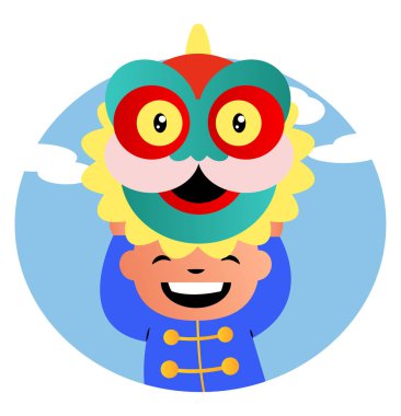 Arka planda sevimli karikatür Çinli çocuk Holding ejderha vektör esnaf