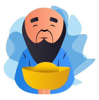 Beyaz arka planda karikatür Çinli adam tutan şapka vektör esnaf