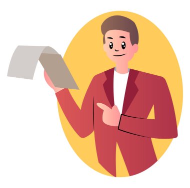 Beyaz arka planda karikatür adam tutan belgeler vektör illüstrasyon