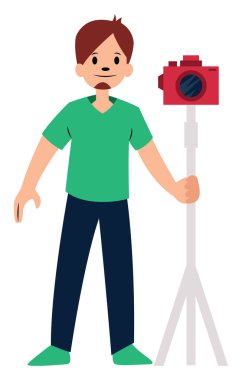 Beyaz arka planda kırmızı kamera karakter vektör Illustration ile fotoğrafçı