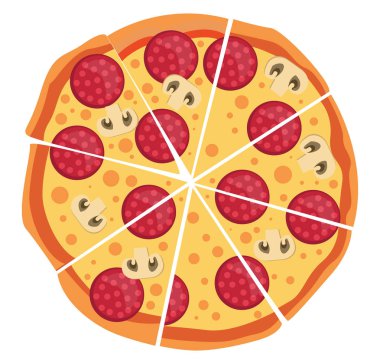 Beyaz arka planda pepperoni ve mantar pizza illüstrasyon vektörü