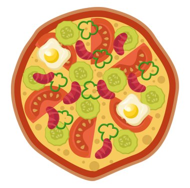 Beyaz arka planda sebzeler ve eggsprint illüstrasyon vektör ile pizza