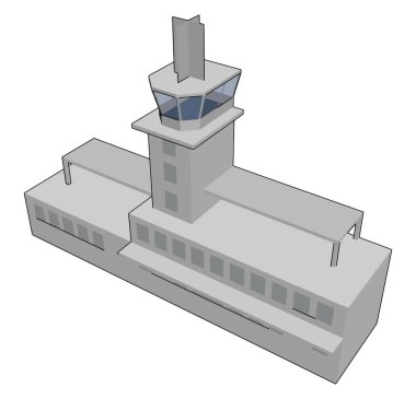 Gri bir Havaalanı kule beyaz arka plan basit vektör Illustration