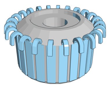 Mavi ve gri dişli tekerleğin beyaz arka planında basit vektör çizimi
