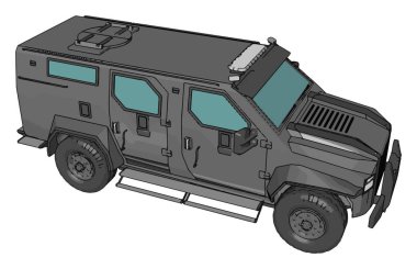 gri silahlı askeri aracın beyaz arka planda 3D vektör illüstrasyon