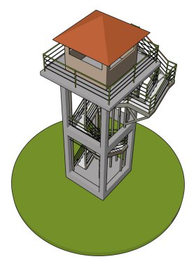 bir saat kule beyaz arka planda 3D vektör illüstrasyon