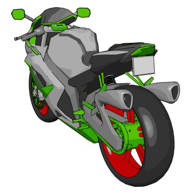 gri kırmızı ve yeşil motosiklet beyaz arka planda 3D vektör illüstrasyon