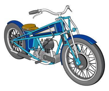 mavi bir Vintage Chopper motosiklet beyaz arka plan 3D vektör Illustration
