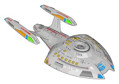 Beyaz arka planda fantezi savaş cruiser vektör illüstrasyon