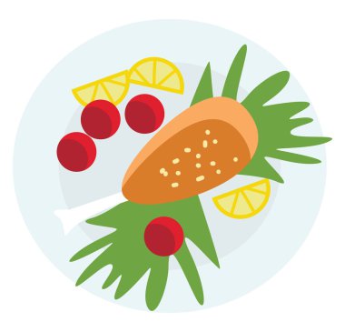 Yeşil ve meyve vektör veya renk Illustration ile lüks bir yemek tabağı