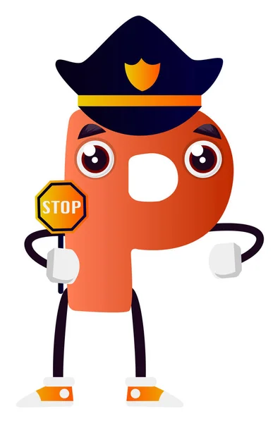 Orange Letter Police Hat Vector Illustration White Background — Stock Vector