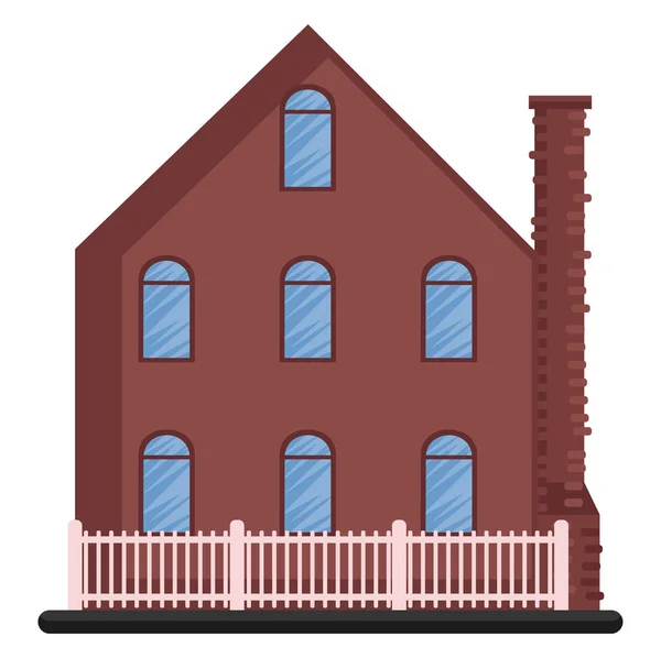 Мультфильм Красное Здание Синими Окнами Векторная Иллюстрация Белом Фоне — стоковый вектор