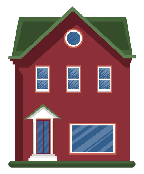 Cartoon Rotes Gebäude Mit Grünem Dachvektor Illustration Auf Weißem Hintergrund — Stockvektor