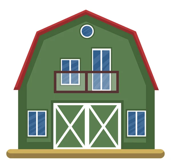 Desenhos Animados Edifício Verde Com Vermelho Telhado Vetor Ilusão Fundo — Vetor de Stock