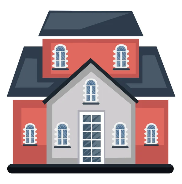 Cartoon Rotes Gebäude Mit Bule Dach Vektorillustration Auf Weißem Hintergrund — Stockvektor
