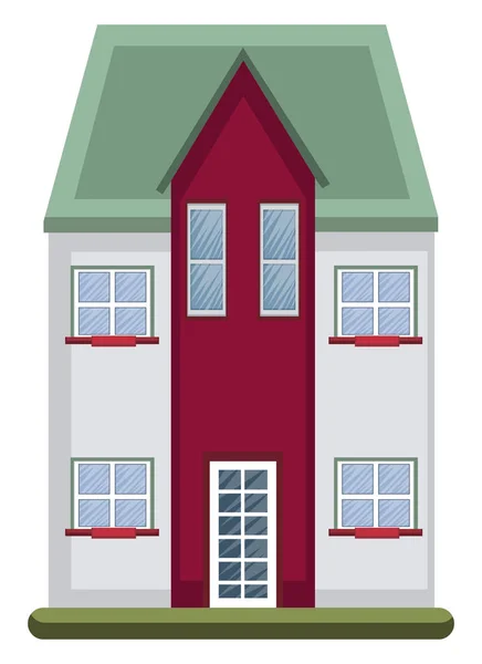 Cartoon Gebäude Mit Grüner Dachvektorillustration Auf Weißem Hintergrund — Stockvektor