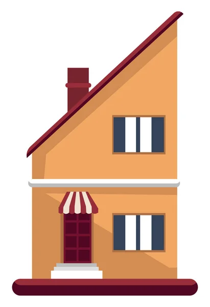 Карикатурное Оранжевое Здание Красной Иллюзией Вектора Крыши Белом Фоне — стоковый вектор