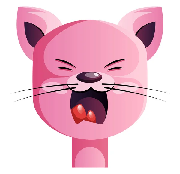 Злой Розовый Карикатурный Кот Белом Фоне — стоковый вектор