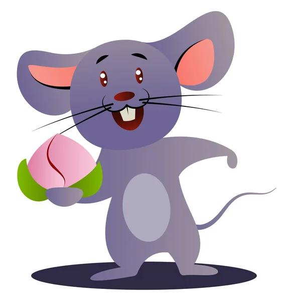 Cartoon Chinese Mouse Holding Flower Vector Illustration White Background — Stock Vector