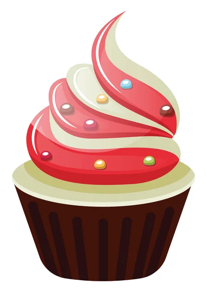 Cupcake Mit Rotem Und Weißem Zuckerguss Illustration Vektor Auf Weißem — Stockvektor