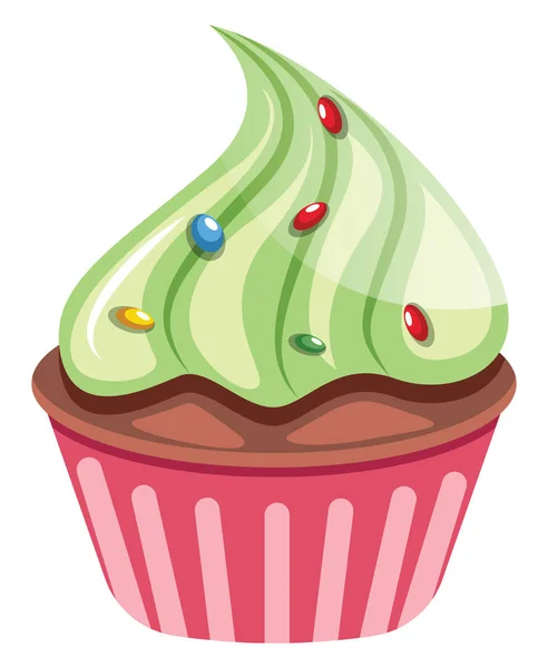 Cupcake Chocolat Avec Vecteur Illustration Garniture Verte Sur Fond Blanc — Image vectorielle