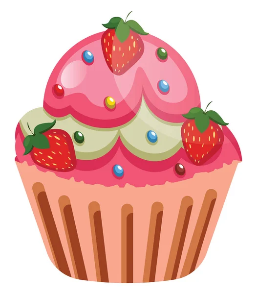 Cupcake Mit Erdbeeren Als Röstung Illustrationsvektor Auf Weißem Hintergrund — Stockvektor