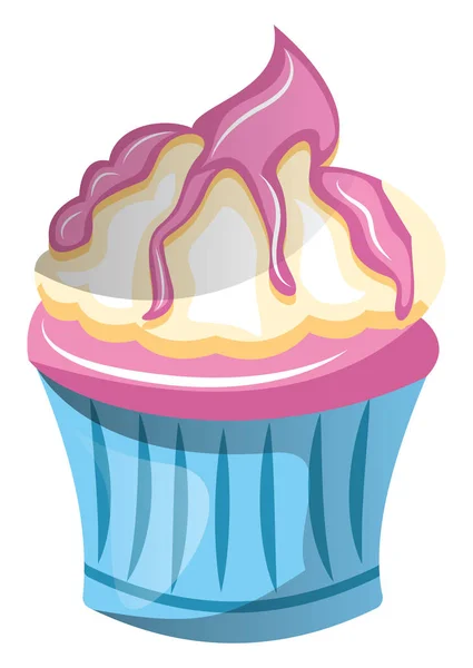 Rosa Cupcake Mit Weißem Zuckerguss Und Sirup Illustrationsvektor Auf Weißem — Stockvektor