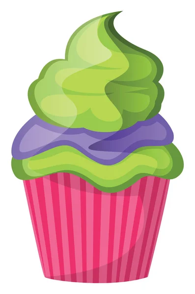 Groene Fluwelen Cupcake Met Paarse Groene Topping Illustratie Vector Witte — Stockvector