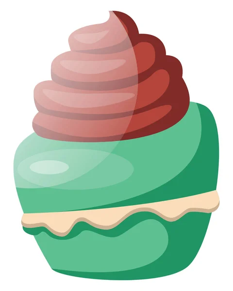 Mintgrünen Cupcake Mit Schokoladenglasur Illustration Vektor Auf Weißem Hintergrund — Stockvektor