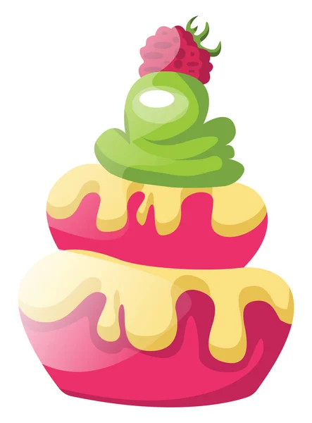 Cupcakes Framboises Avec Vecteur Illustration Glaçage Vert Sur Fond Blanc — Image vectorielle