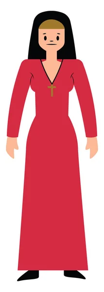 Καλόγρια Κόκκινο Φόρεμα Εικόνα Διάνυσμα Χαρακτήρα Λευκό Φόντο — Διανυσματικό Αρχείο