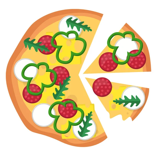 Pizza Pepperoni Veggies Lot Cheese Illustration Vector White Background — Stock Vector